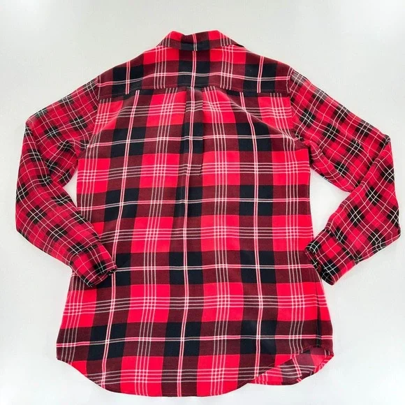 Equipment Signature Prepster Plaid Silk Blouse Womens XS Red Black Button Up - Picture 2 of 6